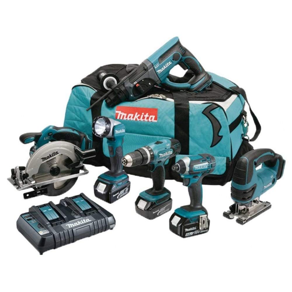 طقم ماكيتا لاسلكي 6 قطع 18 فولت مع 3 بطاريات ليثيوم أيون 5.0 أمبير (Makita DLX6068PT)